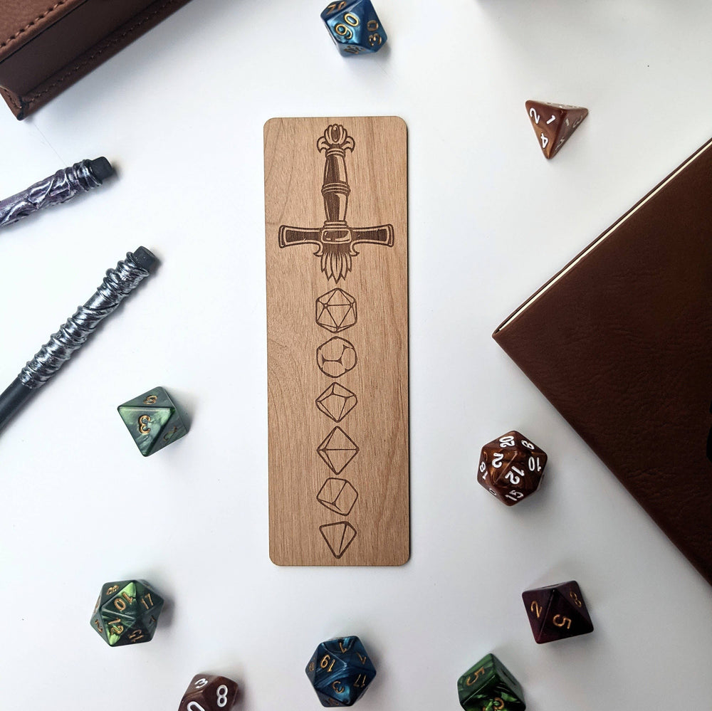 D&D Wood Bookmark - Dice Sword