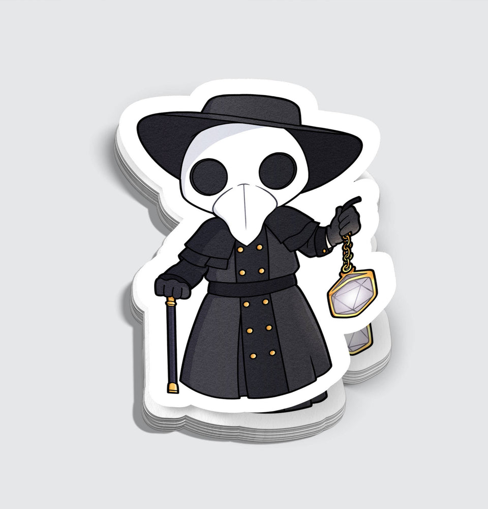 Vinyl Sticker - Chibi Plague Doctor with D20 Lantern