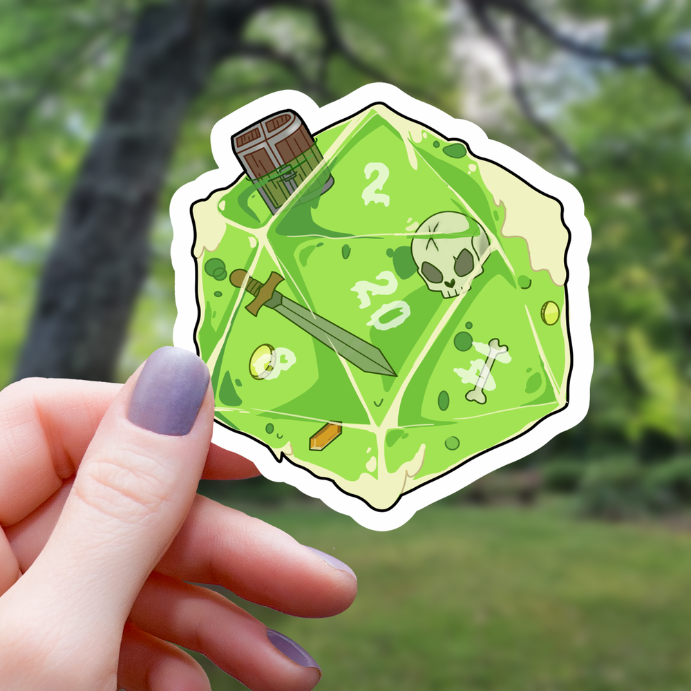 Vinyl Sticker - Gelatinous D20 Polyhedral Dice Monster