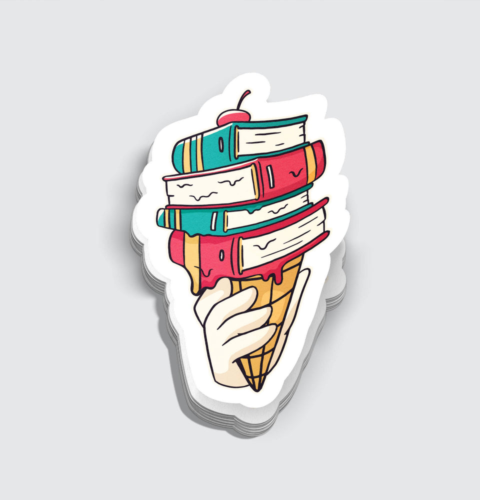 Vinyl Sticker - Book Ice Cream Cone Funny