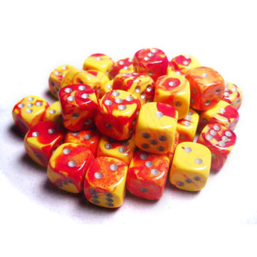 D6 Dice Block: Gemini Red Yellow with Silver - 12mm (36)