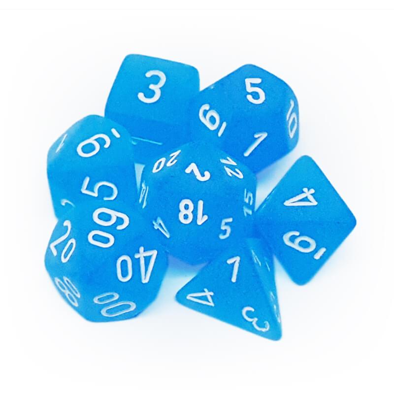 RPG Dice Set: Frosted Caribbean Blue with White