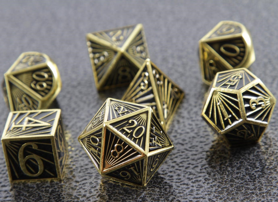 Metal RPG Dice Set - Deco Black Gold