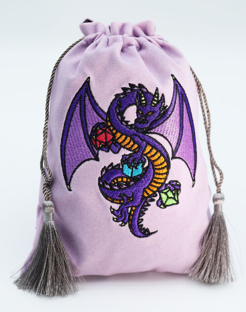 Embroidered Dice Bag - Purple Dragon