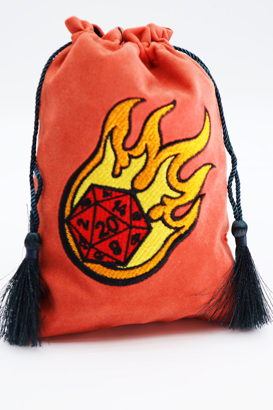 Embroidered Dice Bag - Dice Fire Ball