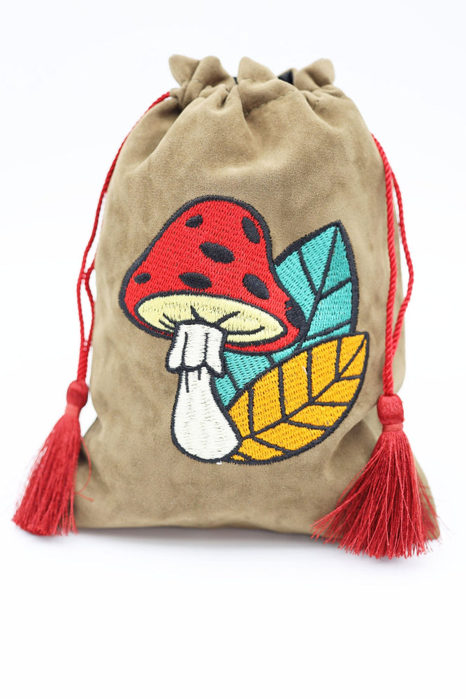 Embroidered Dice Bag - Mushroom & Leaf