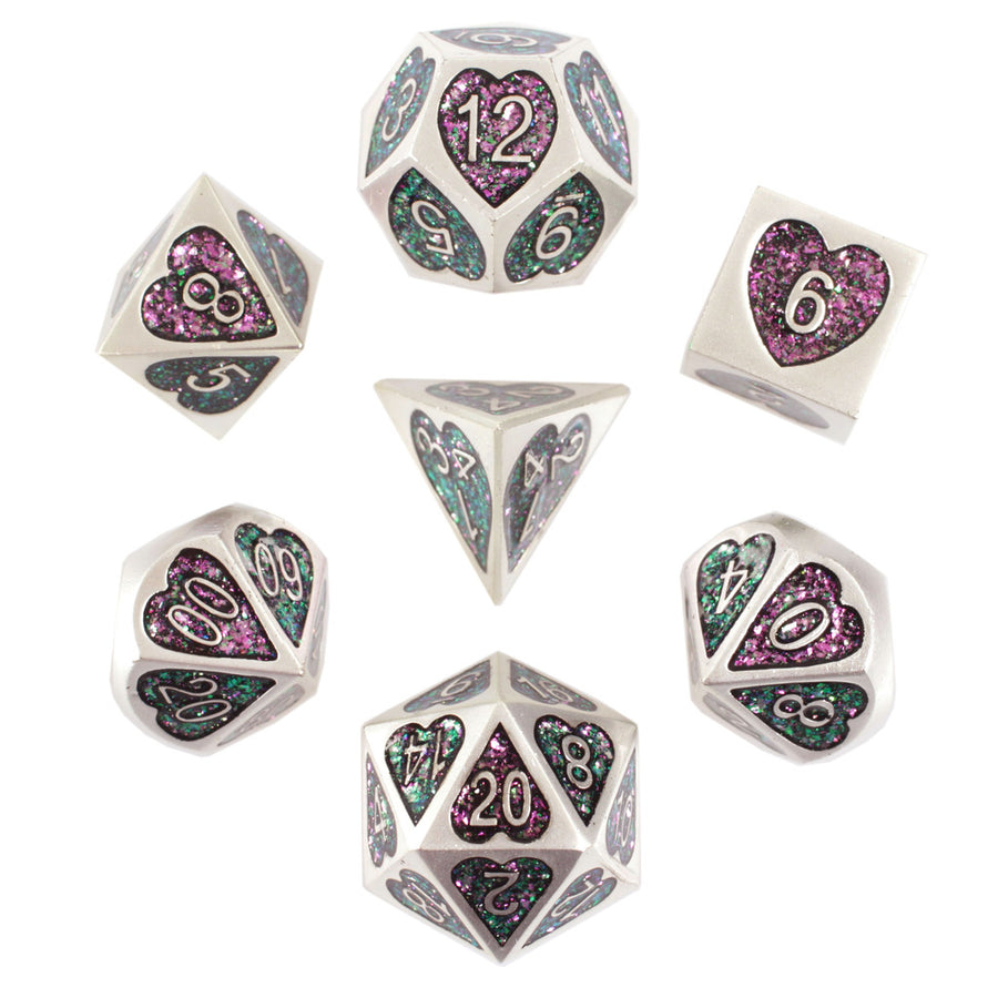 Metal RPG Dice Set with Wood Box - Forest Heart