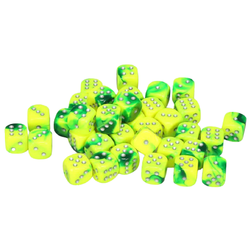 D6 Dice Block: Gemini Green Yellow with Silver - 12mm (36)