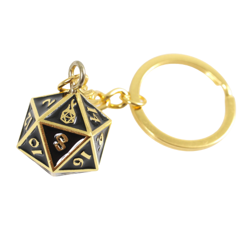 Fob of Fate - Metal D20 Keychain: Guardian Gold Black