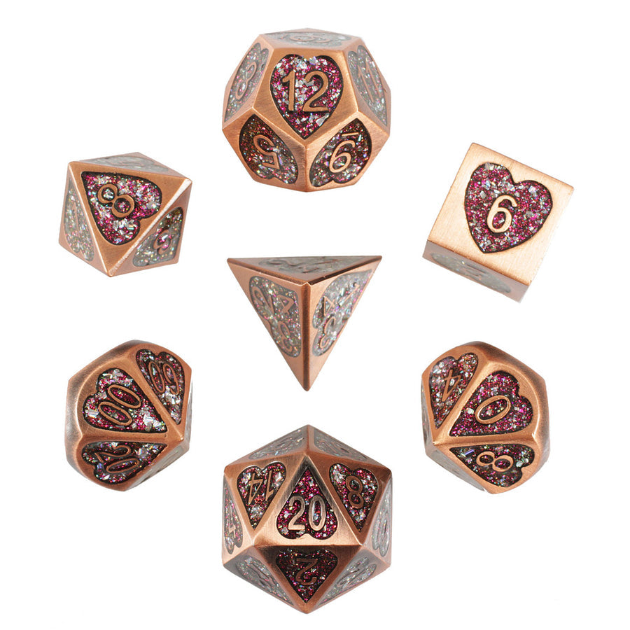 Metal RPG Dice Set with Wood Box - Heart Fate