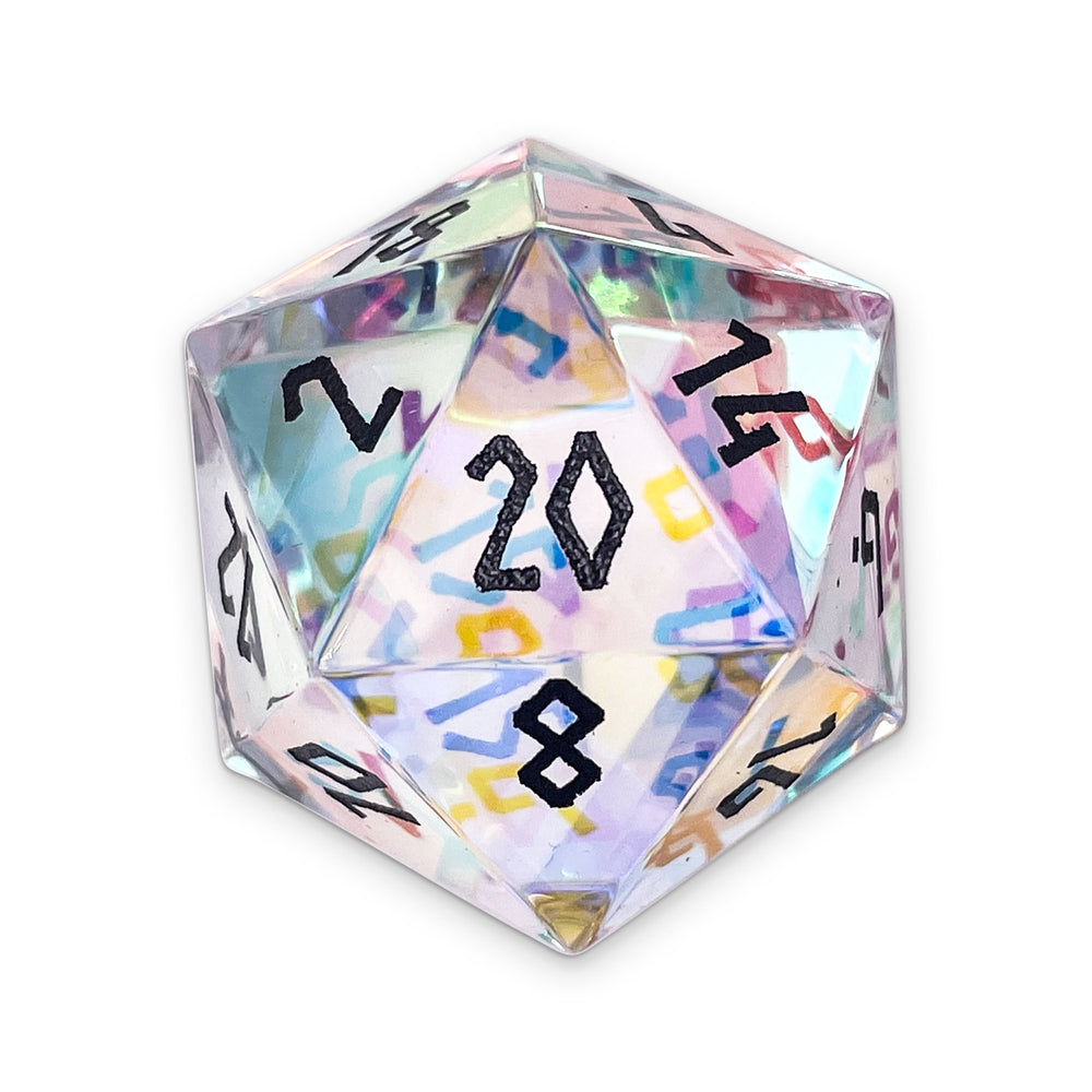 Glass D20 Boulder - K9 Rainbow Black