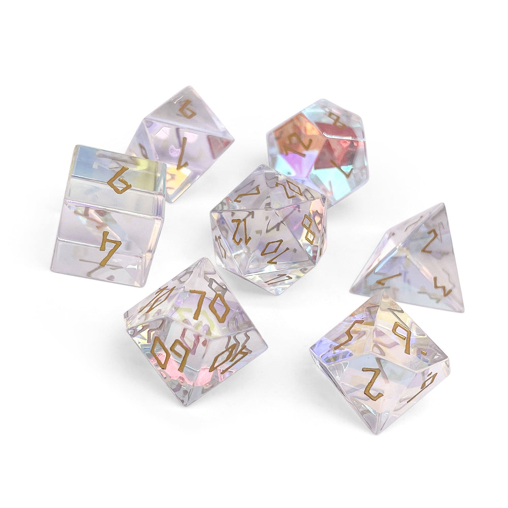 Glass RPG Dice Set - K9 Rainbow Gold (7-Piece)