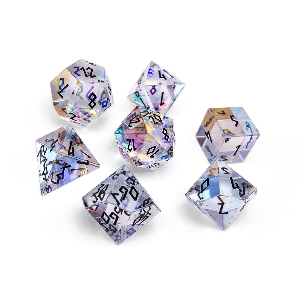 Glass RPG Dice Set - K9 Rainbow Black (7-Piece)