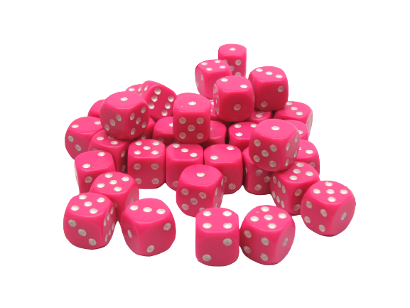 D6 Dice Block: Opaque Pink with White - 12mm (36)