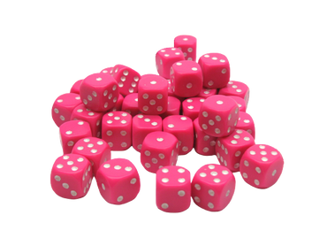 D6 Dice Block: Opaque Pink with White - 12mm (36)