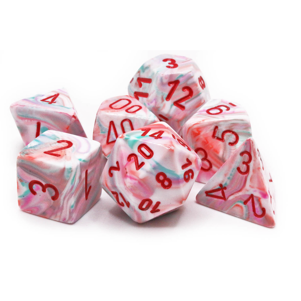 RPG Dice Set: Festive Pop Art with Red