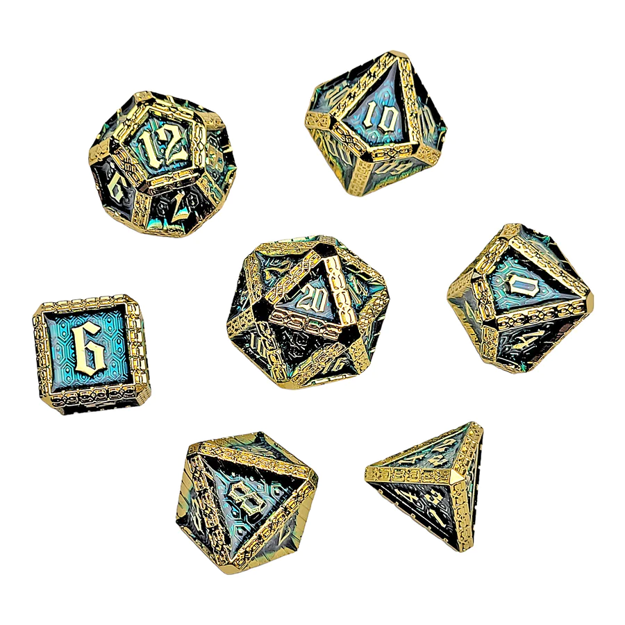 Metal RPG Dice Set - Sentry Gold Blue