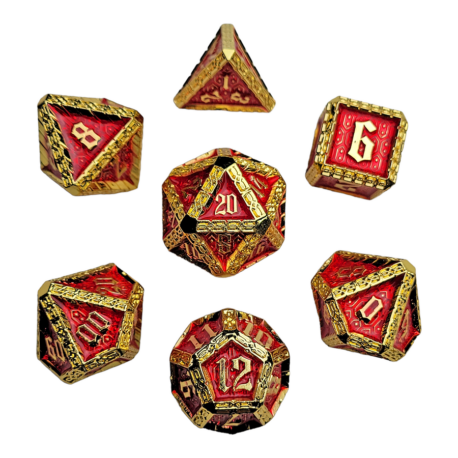 Metal RPG Dice Set - Sentry Gold Red
