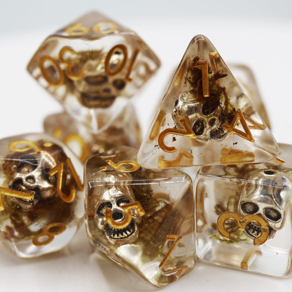 RPG Dice Set - Silver Pirate Skull