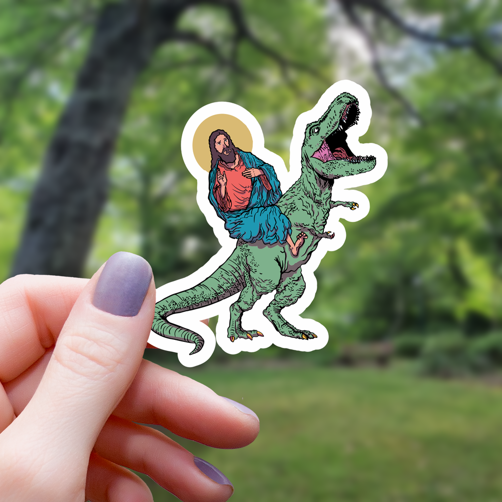 Vinyl Sticker - Jesus Rex Funny Dinosaur