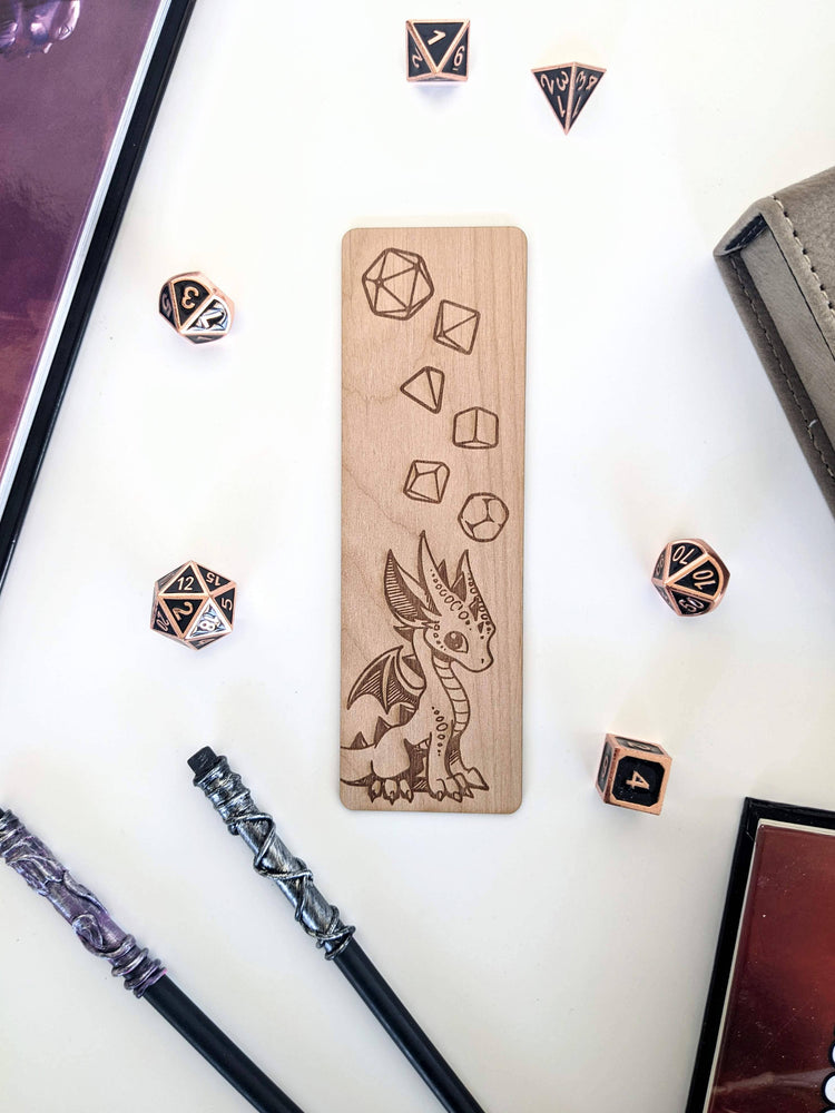 D&D Wood Bookmark - Baby Dice Dragon