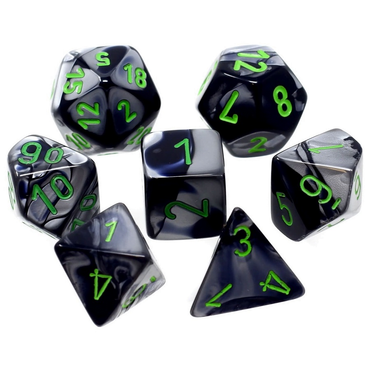 Mini RPG Dice Set: Gemini Black/Grey with Green