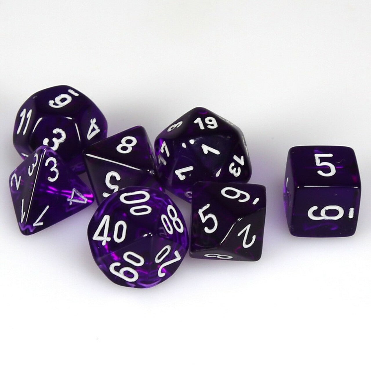 RPG Dice Set: Translucent Purple with White