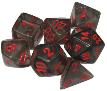 RPG Dice Set: Translucent Smoke with Red