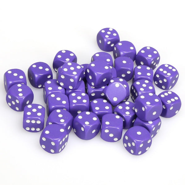D6 Dice Block: Opaque Purple with White - 12mm (36)