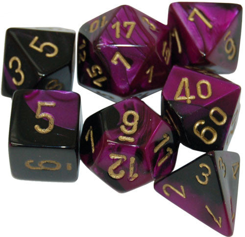 Mini RPG Dice Set: Gemini Black/Purple with Gold