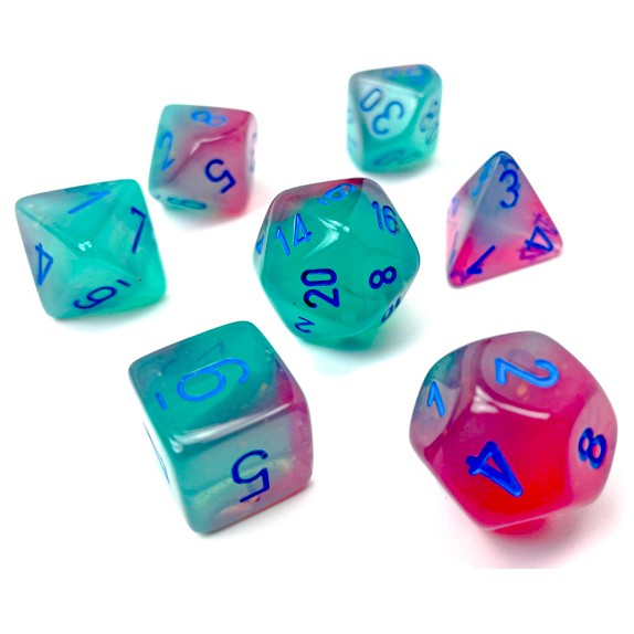 RPG Dice Set: Gemini Gel Green/Pink with Blue