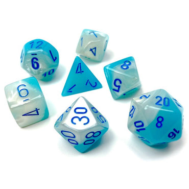 RPG Dice Set: Gemini Pearl Turquoise/White with Blue