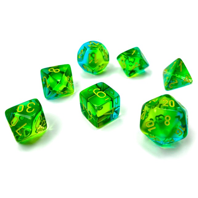 RPG Dice Set: Gemini Translucent Green/Teal with Yellow