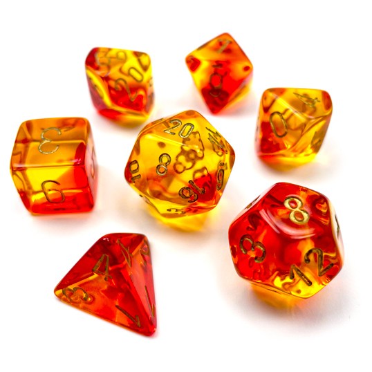 RPG Dice Set: Gemini Translucent Red/Yellow with Gold