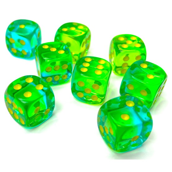 D6 Dice Block: Gemini Translucent Green/Teal with Yellow - 12mm (36)