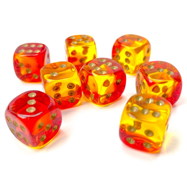 D6 Dice Block: Gemini Translucent Red/Yellow with Gold - 12mm (36)