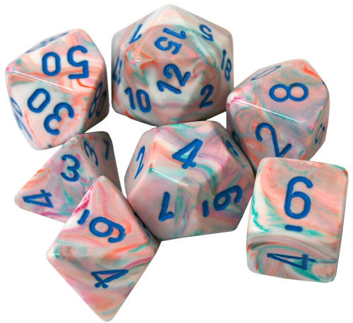 Mini RPG Dice Set: Festive Pop Art with Blue