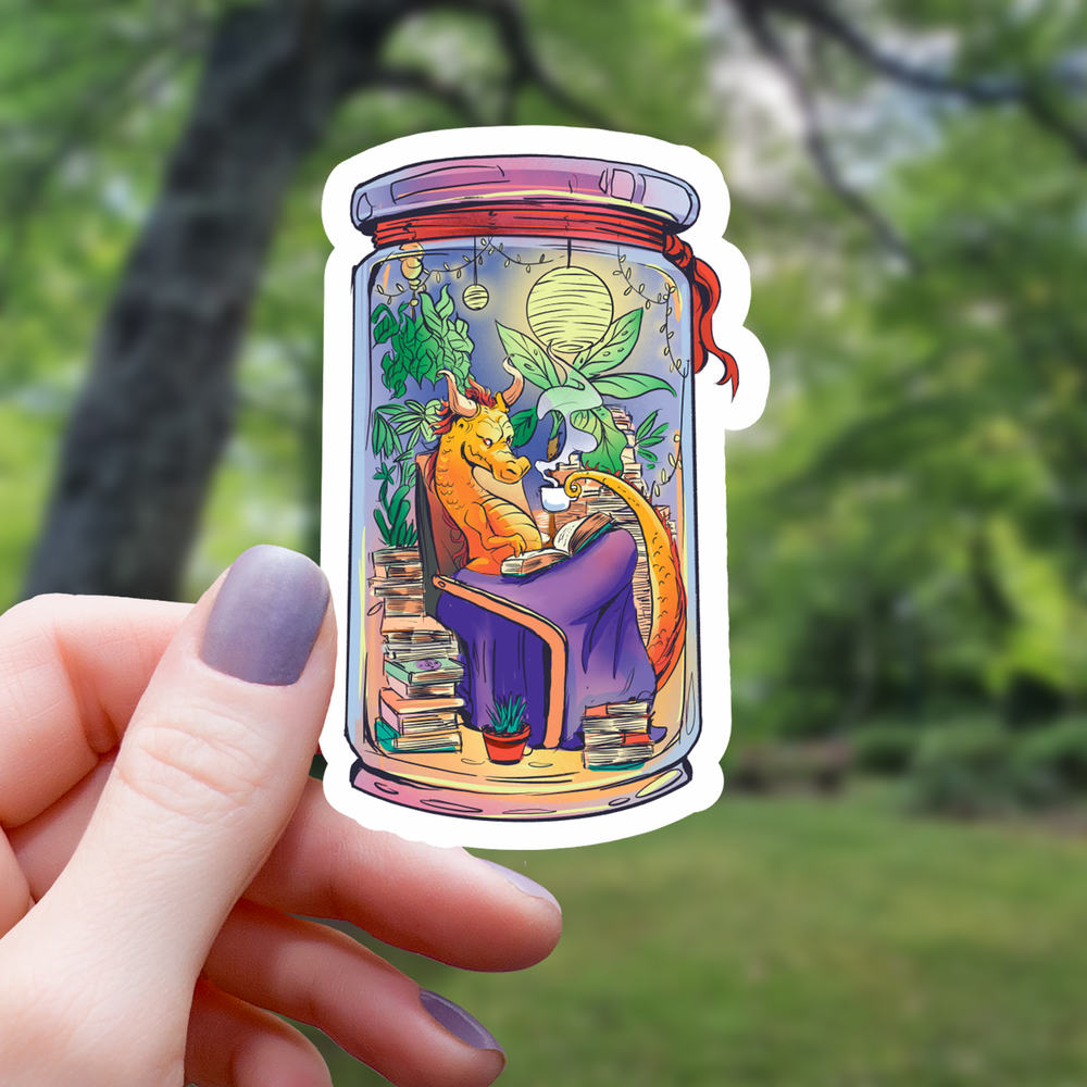 Vinyl Sticker - Reading Dragon Terrarium
