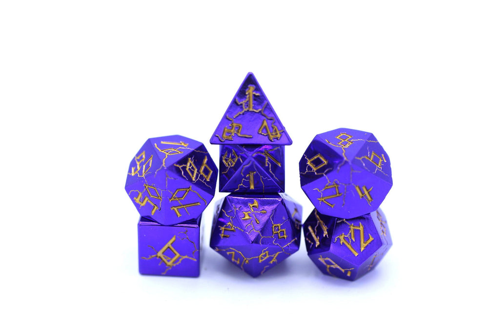 Metal RPG Dice Set - Barbarian (Purple Chrome with Gold)