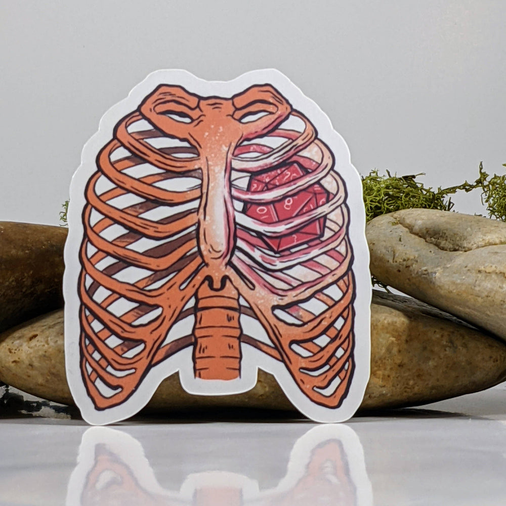 Vinyl Sticker - Polyhedral D20 Dice Heart Rib Cage