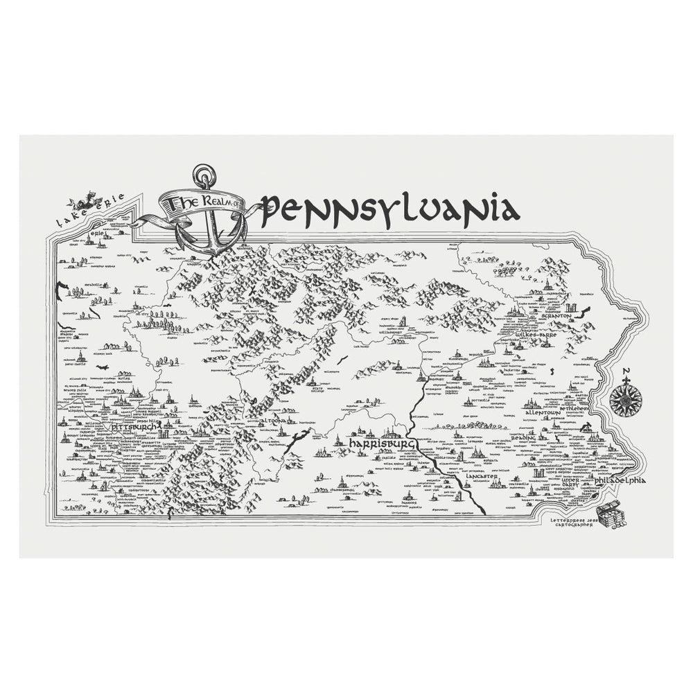 Letterpress Fantasy Map Print - Pennsylvania