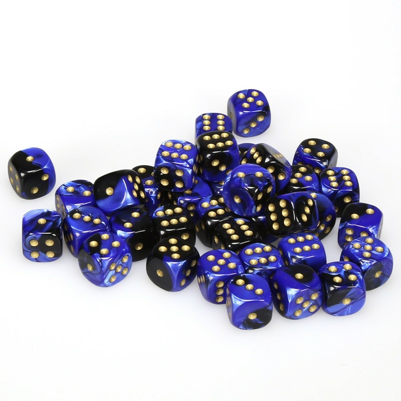 D6 Dice Block: Gemini Black Blue with Gold - 12mm (36)