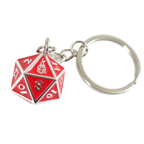 Fob of Fate - Metal D20 Keychain: Guardian Silver Red