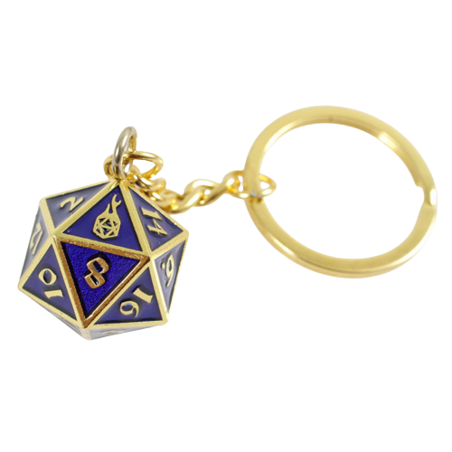 Fob of Fate - Metal D20 Keychain: Guardian Gold Blue