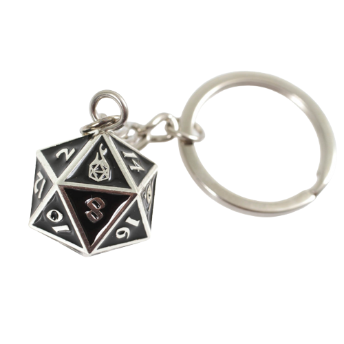 Fob of Fate - Metal D20 Keychain: Guardian Silver Black