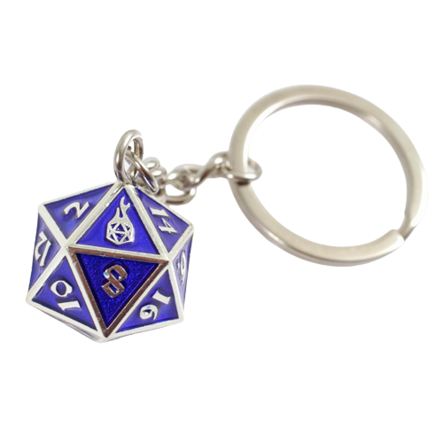 Fob of Fate - Metal D20 Keychain: Guardian Silver Blue