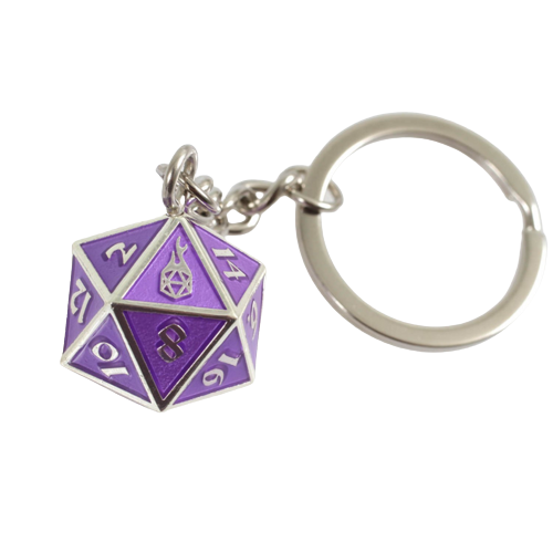 Fob of Fate - Metal D20 Keychain:  Guardian Silver Purple