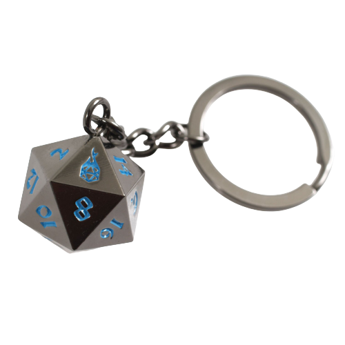 Fob of Fate - Metal D20 Keychain: Gunmetal Ice Blue