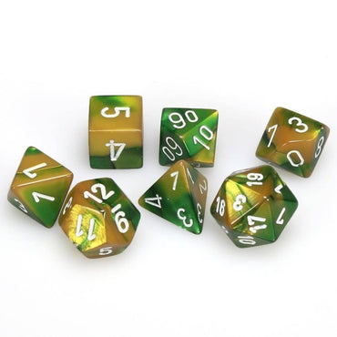 RPG Dice Set: Gemini Gold Green with White