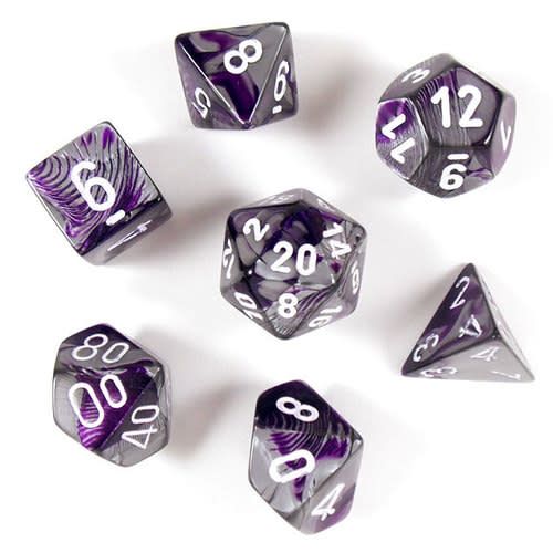 RPG Dice Set: Gemini Purple Steel with White